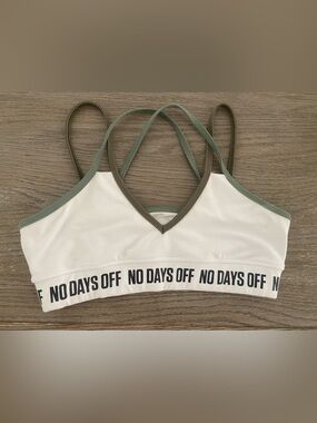 White Sports Bralette with Olive Trim - No Days Off Elastic Band